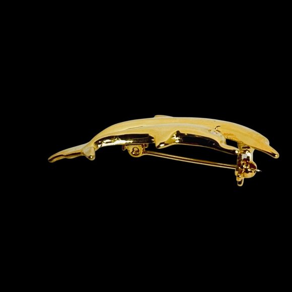 Gold Tone And Clear Rhinestone Dolphin Brooch (5732) - Picture 2 of 5